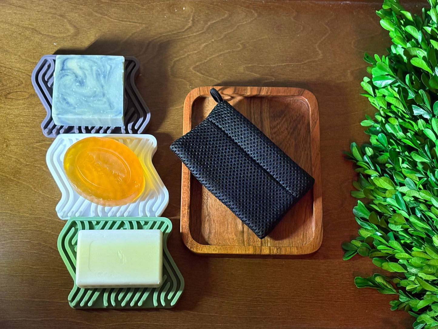 Premium Silicone Soap Tray- Soap Dish (Taupe/Pink/Blue)