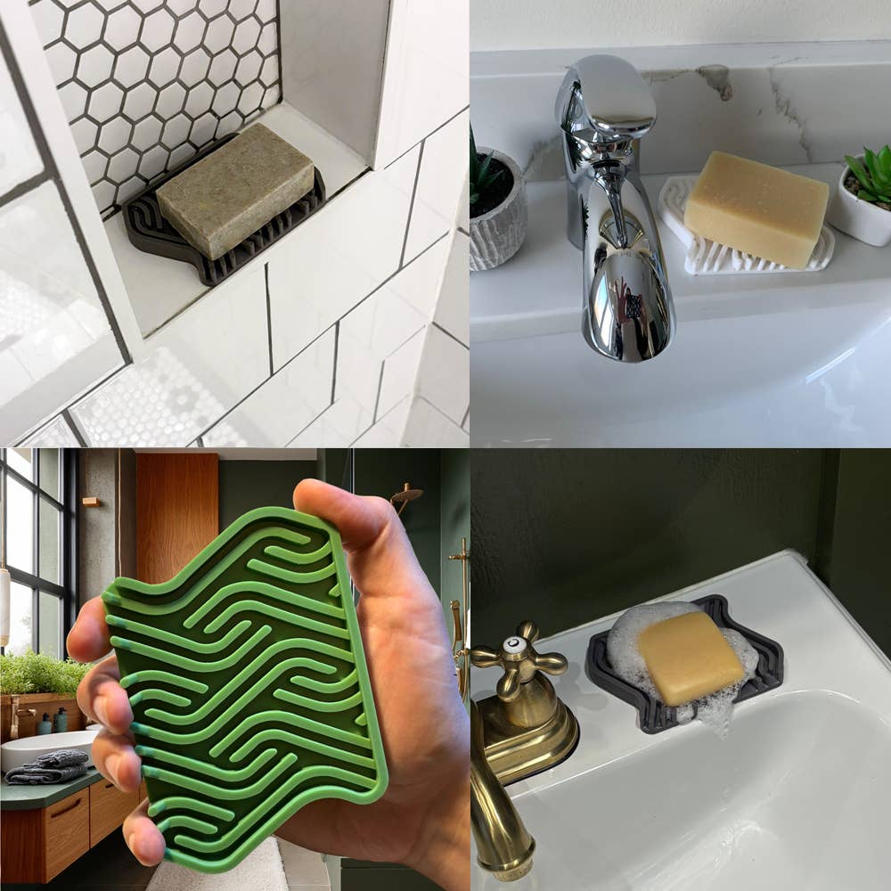 Premium Silicone Soap Tray- Soap Dish (Taupe/Pink/Blue)