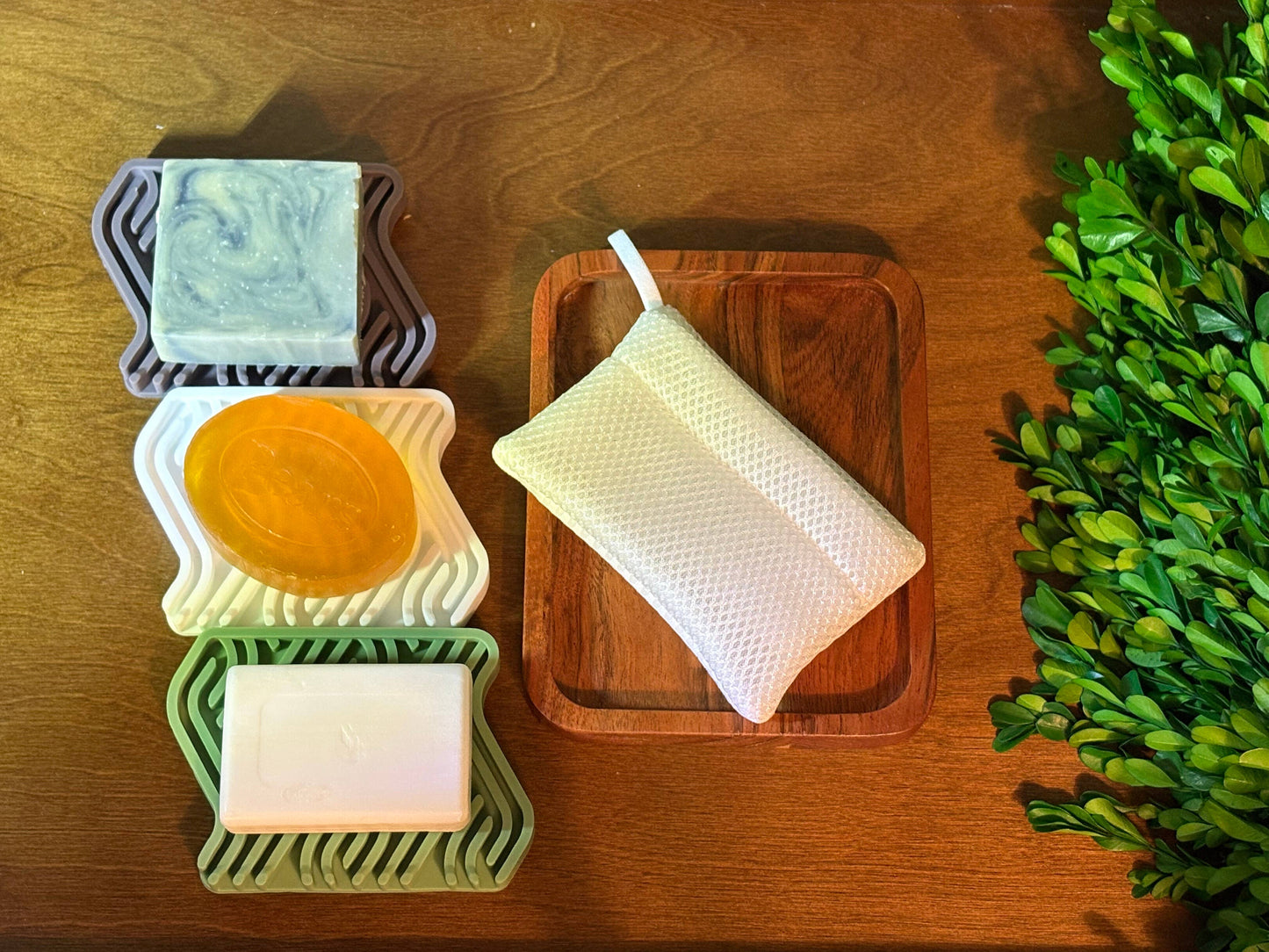 Premium Silicone Soap Tray- Soap Dish (Taupe/Pink/Blue)